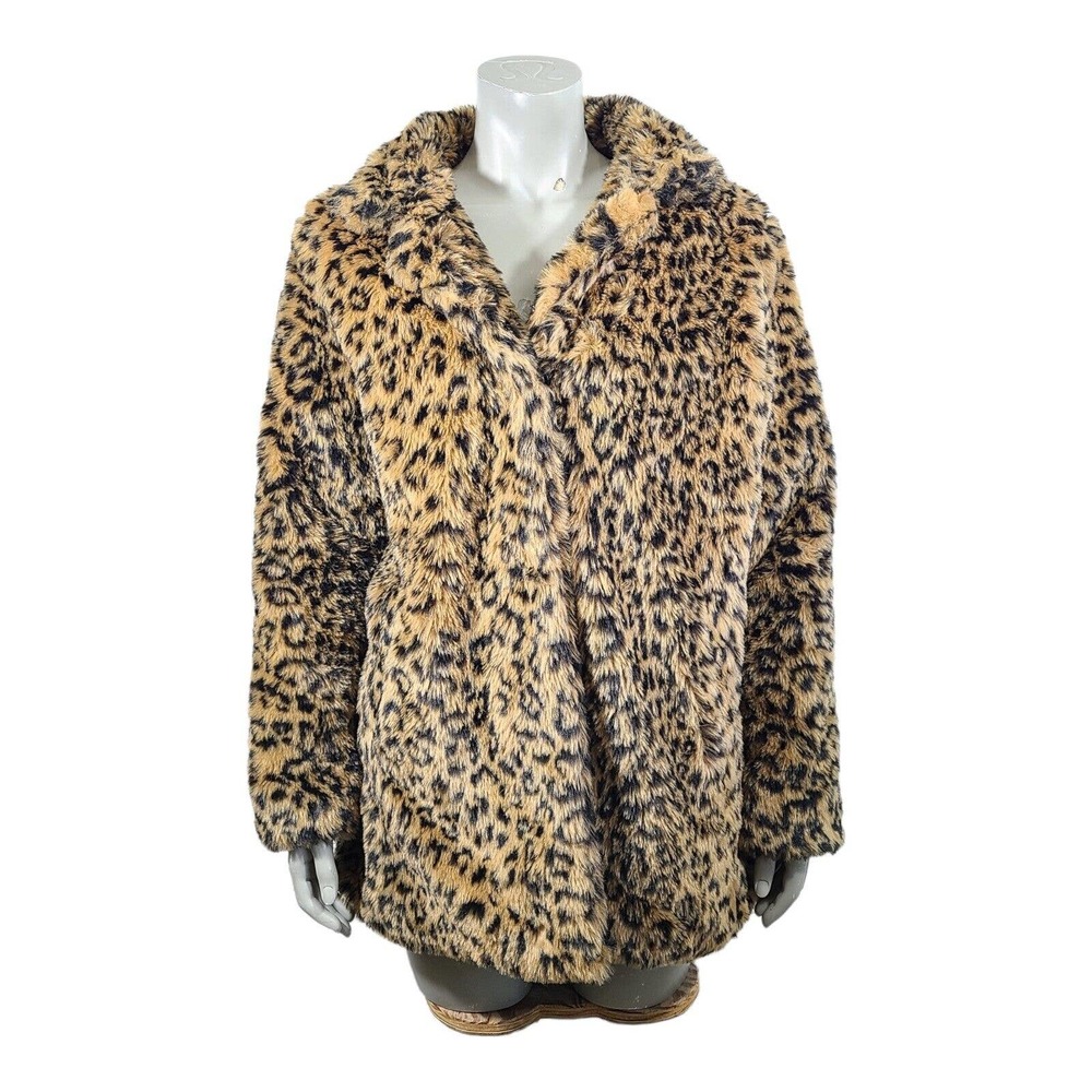 Vintage Leopard Print Faux Fur Coat in Tan and Black